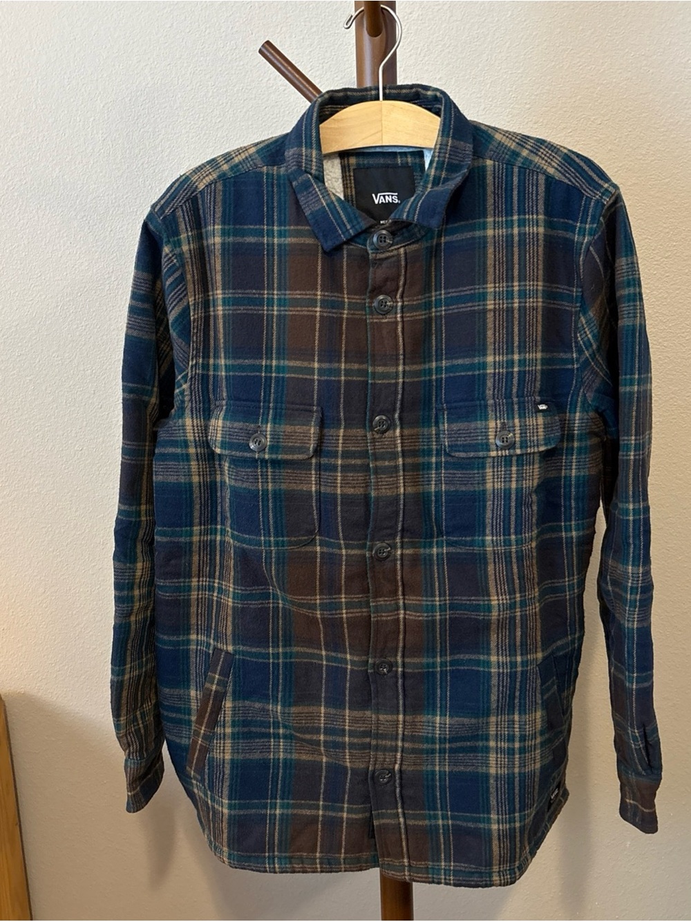 Vans Sherpa lined Blue, Brown & Green Plaid Button-Up Shirt jacket